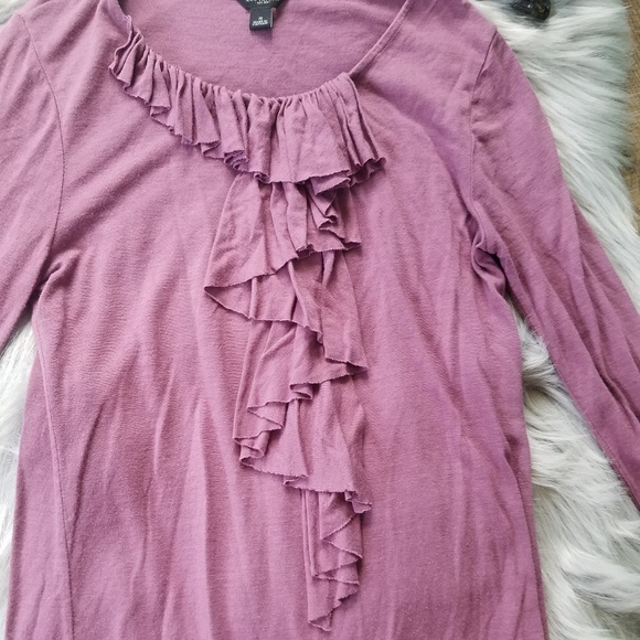 Ann Taylor Long Sleeve‎ Ruffle Shirt Blouse V Neck - Picture 4 of 5